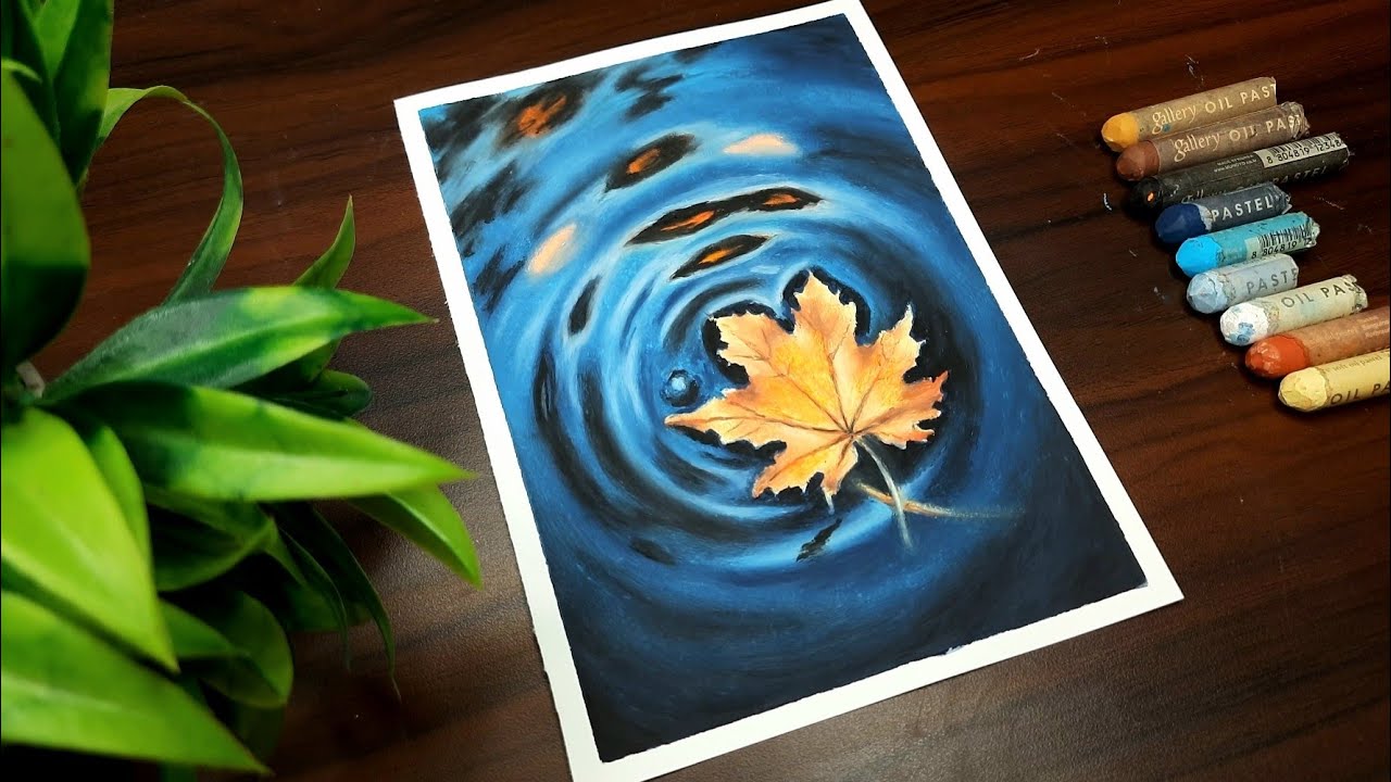 Maple leaf drawing with oil pastel | How to Draw a Maple leaf Floating ...