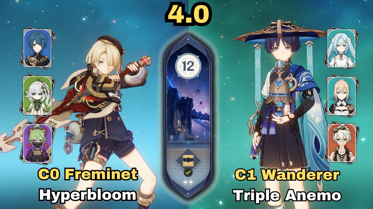 SPIRAL ABYSS 4.0: C0 Freminet Hyperbloom & C1 Wanderer Triple Anemo | Floor 12 - 9 Stars