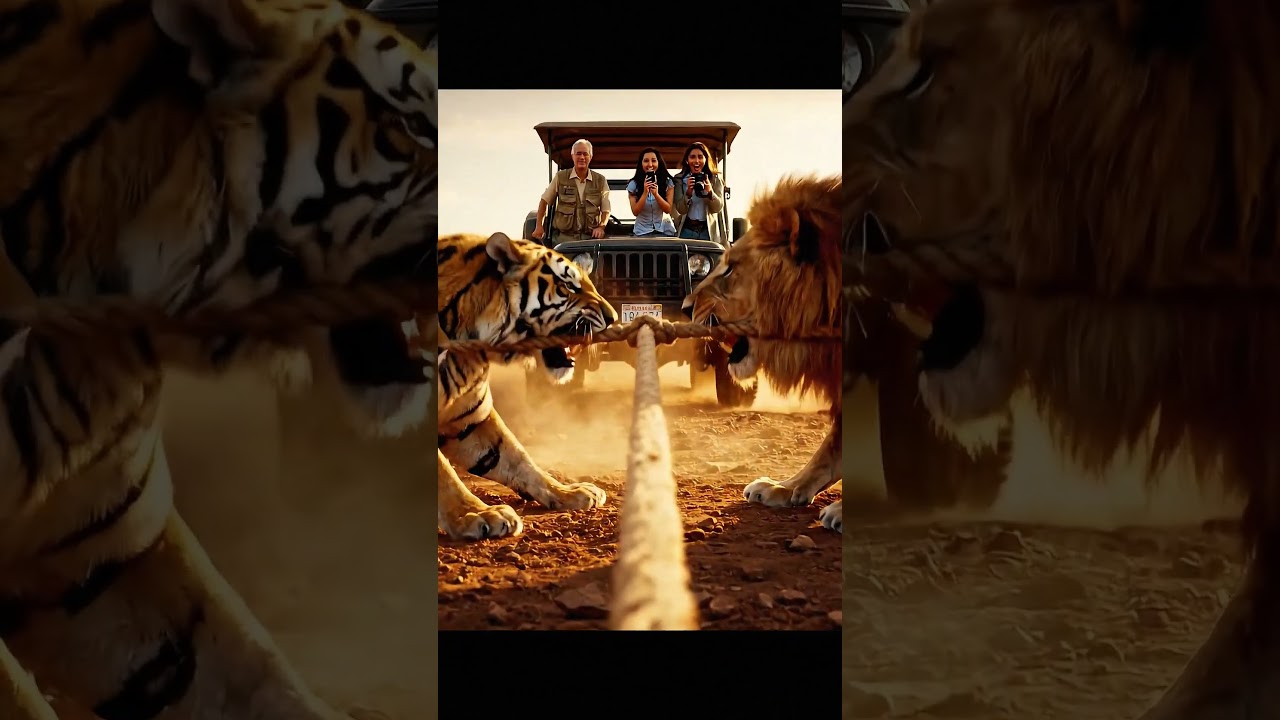 Lions vs. Tigers in a Tug-of-War.