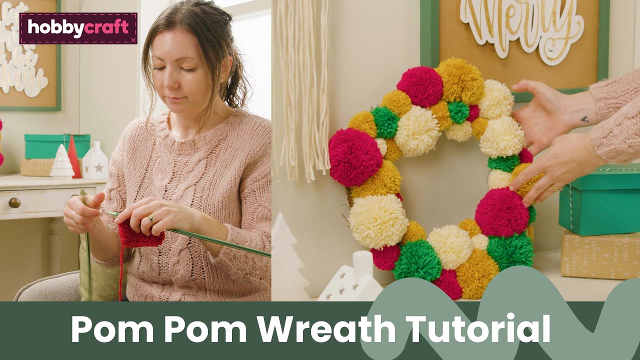 DIY Yarn Christmas Pom Pom Wreath - That Craft Site - fun and easy DIY  tutorials