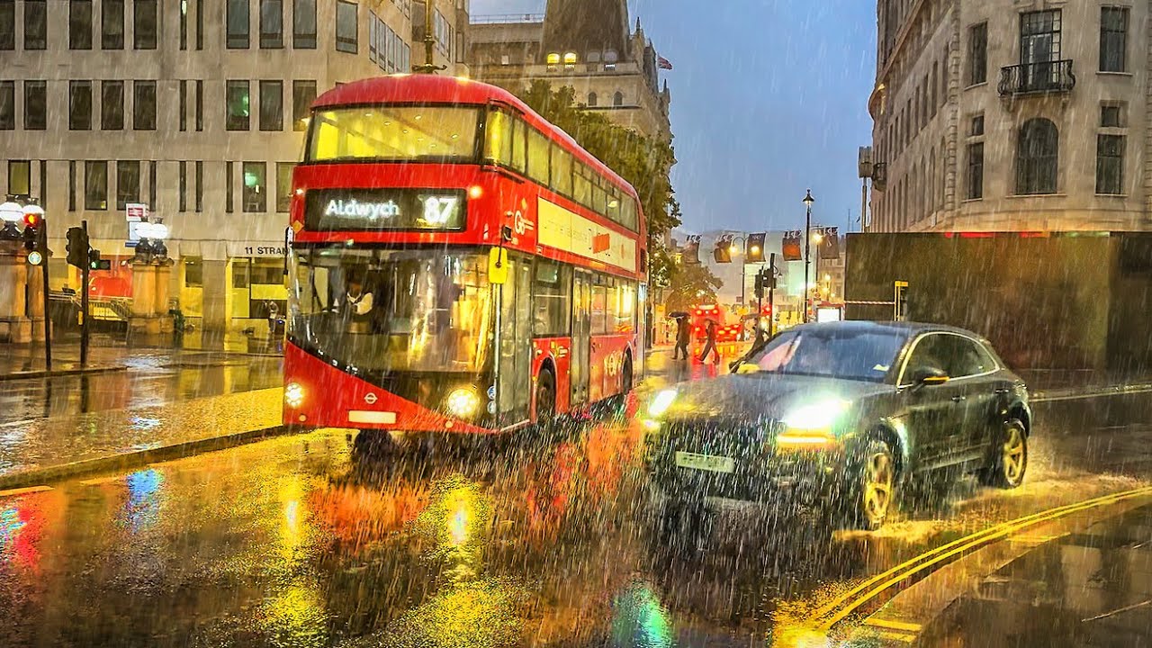 Rainy London Walk Tour ☔️ West End at Nightfall incl. Downpours | 4K HDR