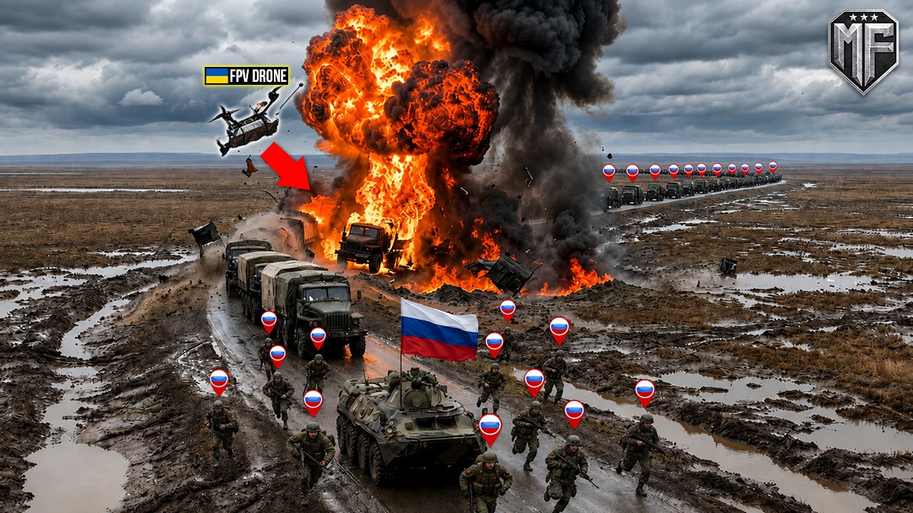 Russian Military Convoy Bound for Crimea Spotted by Ukrainian FPV Drones - Then THIS Happened...