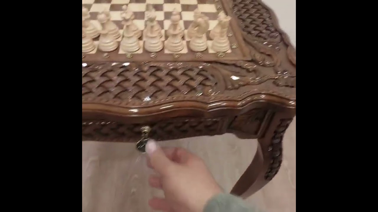 Handmade Wooden Chess Table With Storage Beech Walnut Set   isimContent