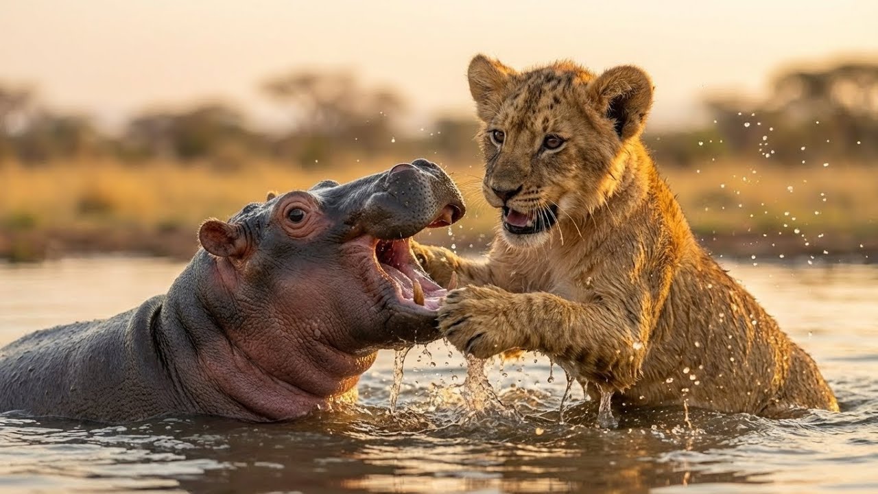 Baby Hippo Finds STARVING Lion Cub. Instead of Killing Her, He Did The UNTHINKABLE