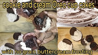 cookie and cream Oreo cup cakes with no grain buttercream||super soft , fluffy cup cakes || F💜M screenshot 4