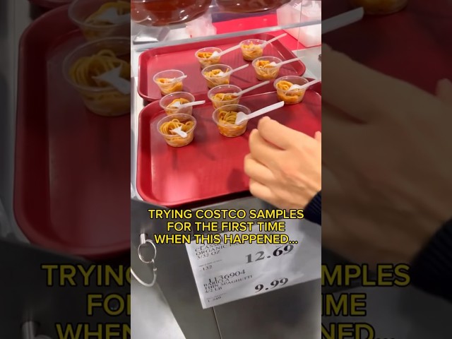 TRYING COSTCO SAMPLES FOR THE FIRST TIME WHEN THIS HAPPENED #shorts #viral #mukbang class=