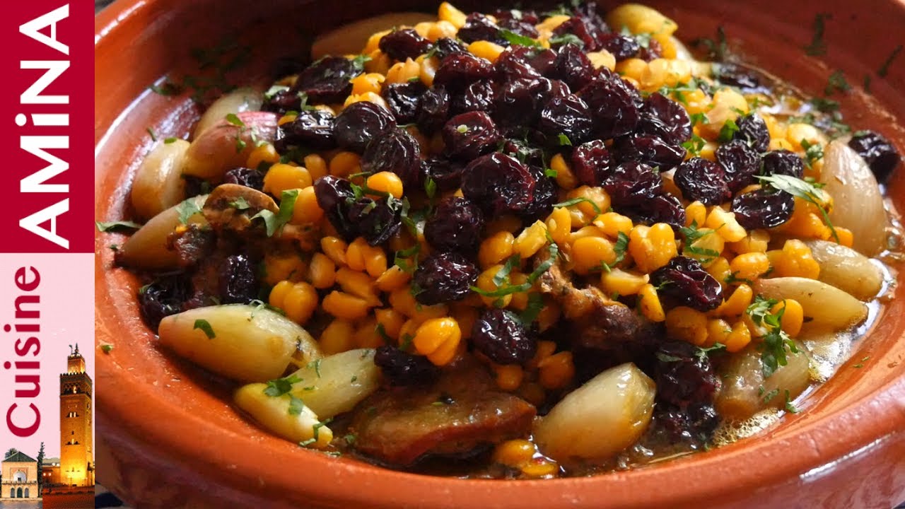 طاجين مغربي تقليدي ديال زمان - طاجين اللحم بالبصلة والزبيب والحمص