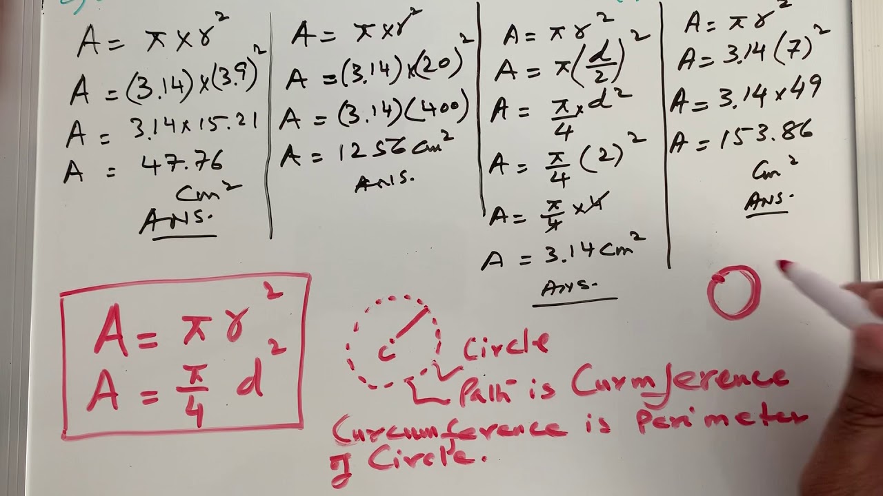 Grade 8 Circle Calculating Area Of The Circle If Radius Or Diameter Is 