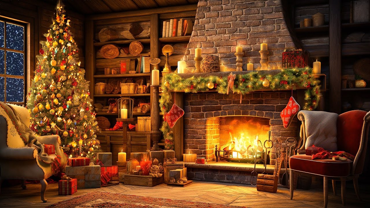 Cozy Cabin Christmas Ambience🎄Christmas Instrumental Relaxing Music ...