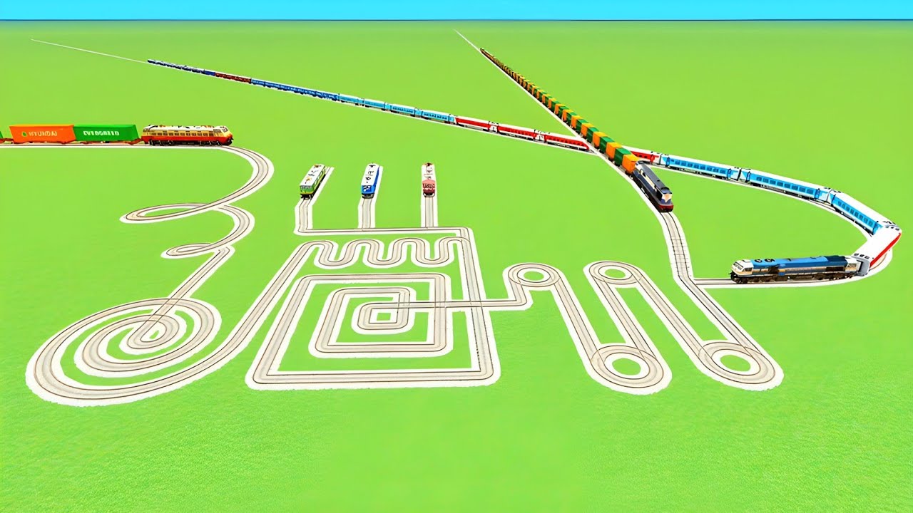 💖TRAIN CROSSIN CIRCLES WITH SQUARE TRACKS RIKSY SNAKE🐍TRACK RAILROA RAILWORK BEANG