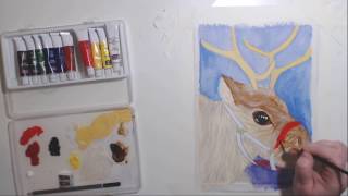 Derwent Academy Paint Box: Watercolour Test Painting: Christmas Reindeer Today I