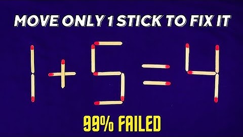 Move only 1 stick to make the equation correct | Matchstick puzzle 1+5=4