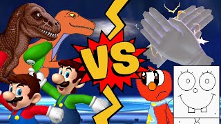 M.u.g.e.n Battles T-Rexvelociraptormarioluigi Vs Doodlebobevil Elmomaster Handcrazy Hand