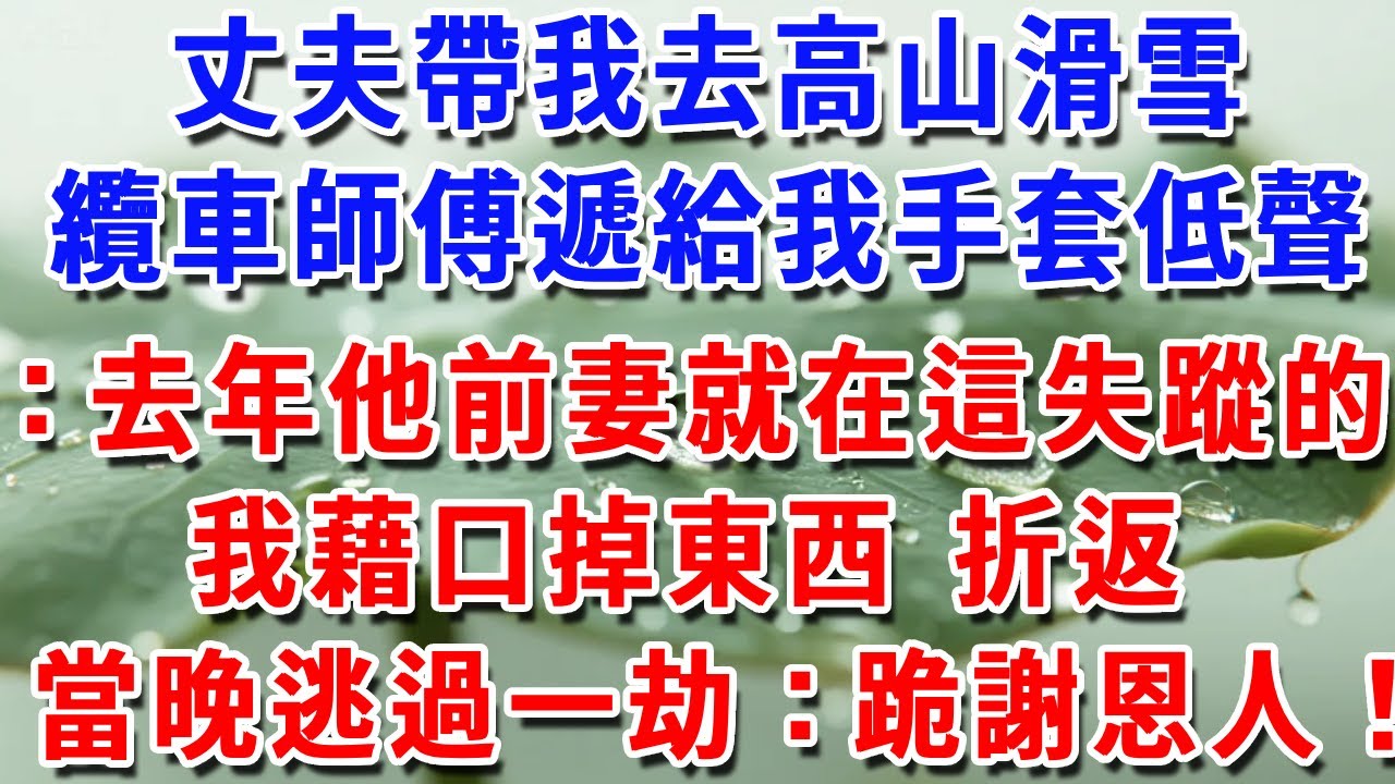 丈夫帶我去高山滑雪，纜車師傅遞給我手套低聲：去年他前妻就在這失蹤的，我藉口掉東西 折返當晚逃過一劫：跪謝恩人！#一帆說故事 #為人處世 #生活經驗 #情感 #故事 #彩礼
