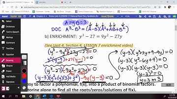 Unit 4 Lesson 11 Video Algebra 2 Rational Root Theorem Synthetic Division X intercepts