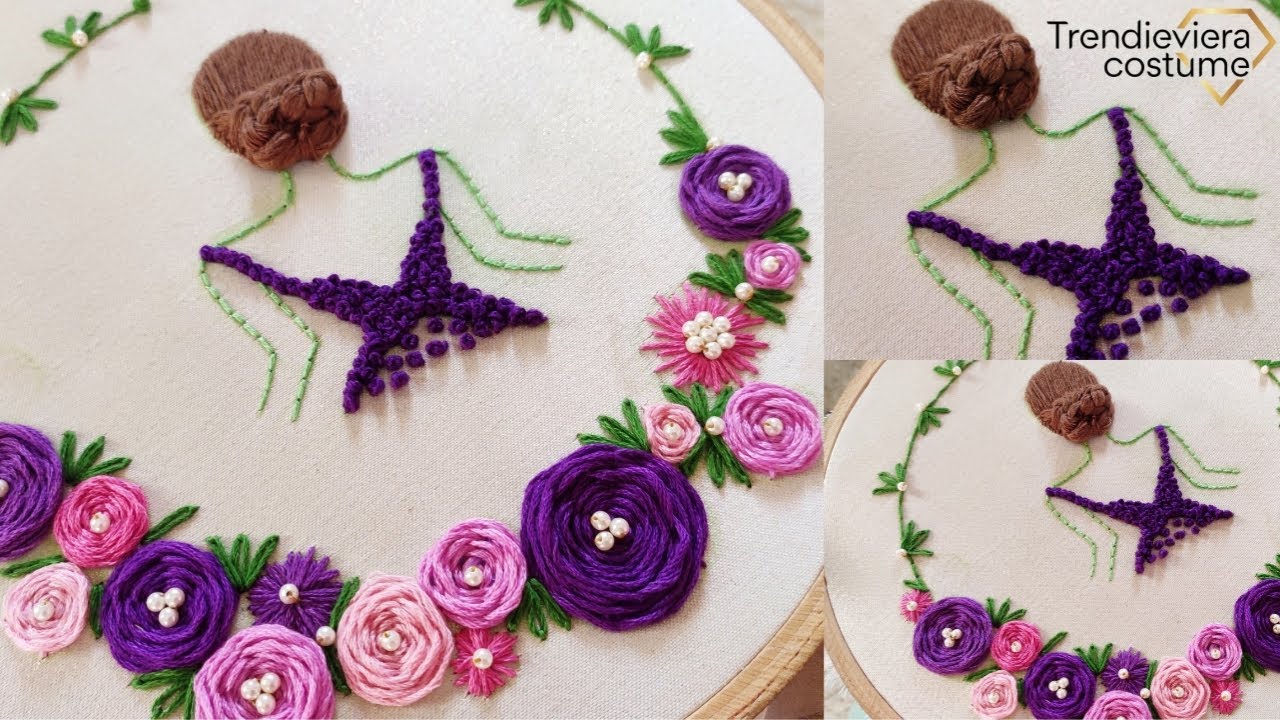 beautiful girl embroidery design for baby frock , kurti , pillow cover