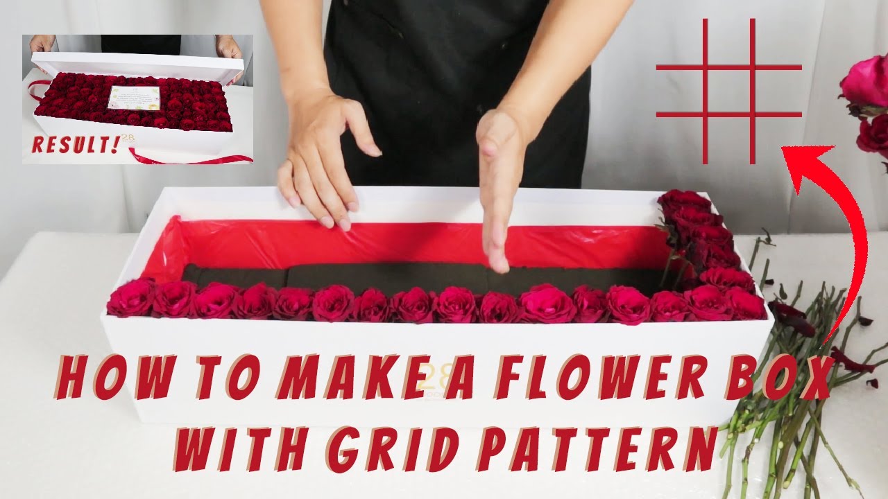 HOW TO MAKE A FLOWER BOX WITH GRID PATTERN / CARA MERANGKAI BLOOM BOX DENGAN POLA GRID