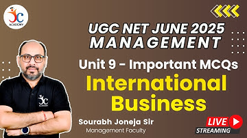 UGC NET Paper 2 Management June 2025 | Unit 9  - International Business Important MCQs | Joneja Sir