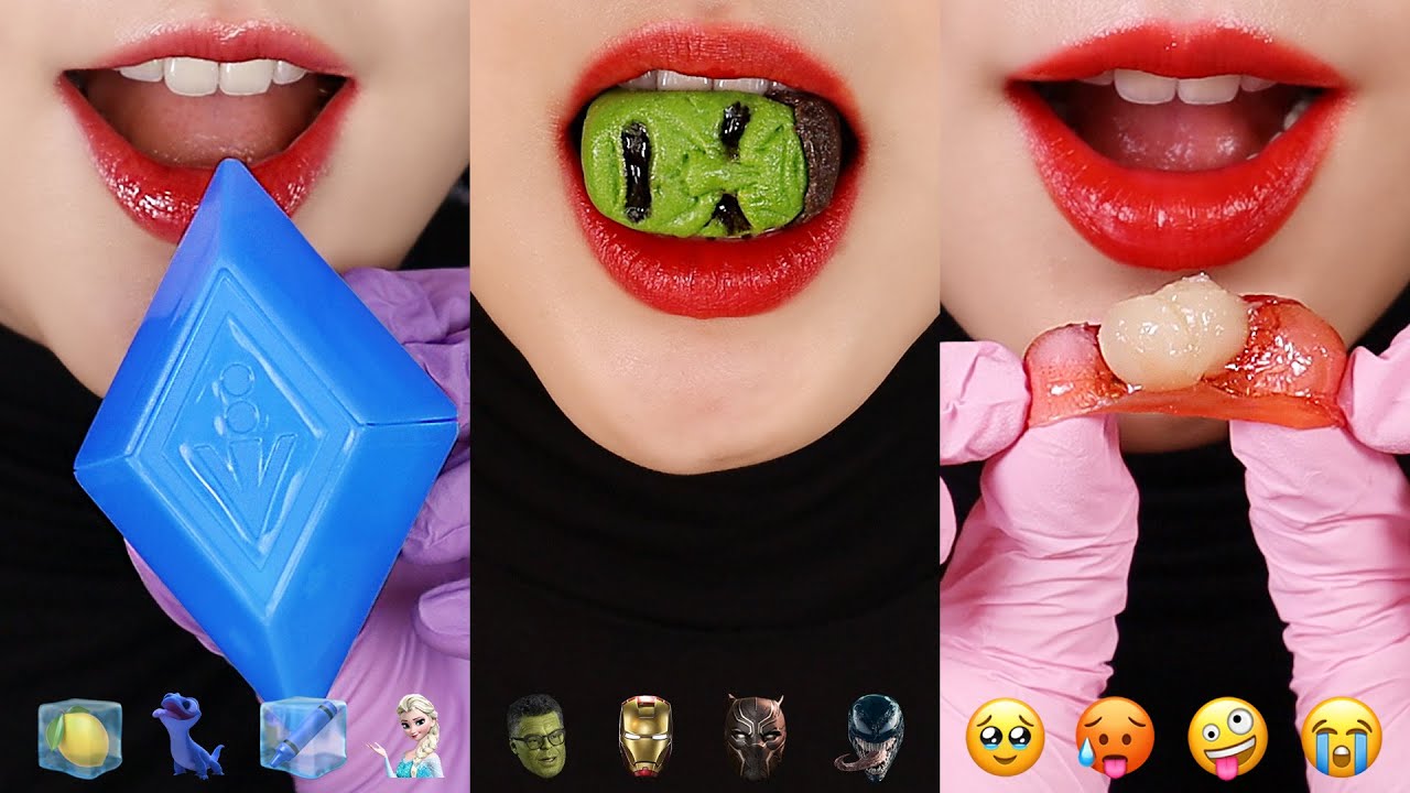 15MINUTES EMOJI FOOD ASMR COMPILATION FOR SLEEP, FROZEN ELSA FOOD, RELAXING EATING ASMR ❄️