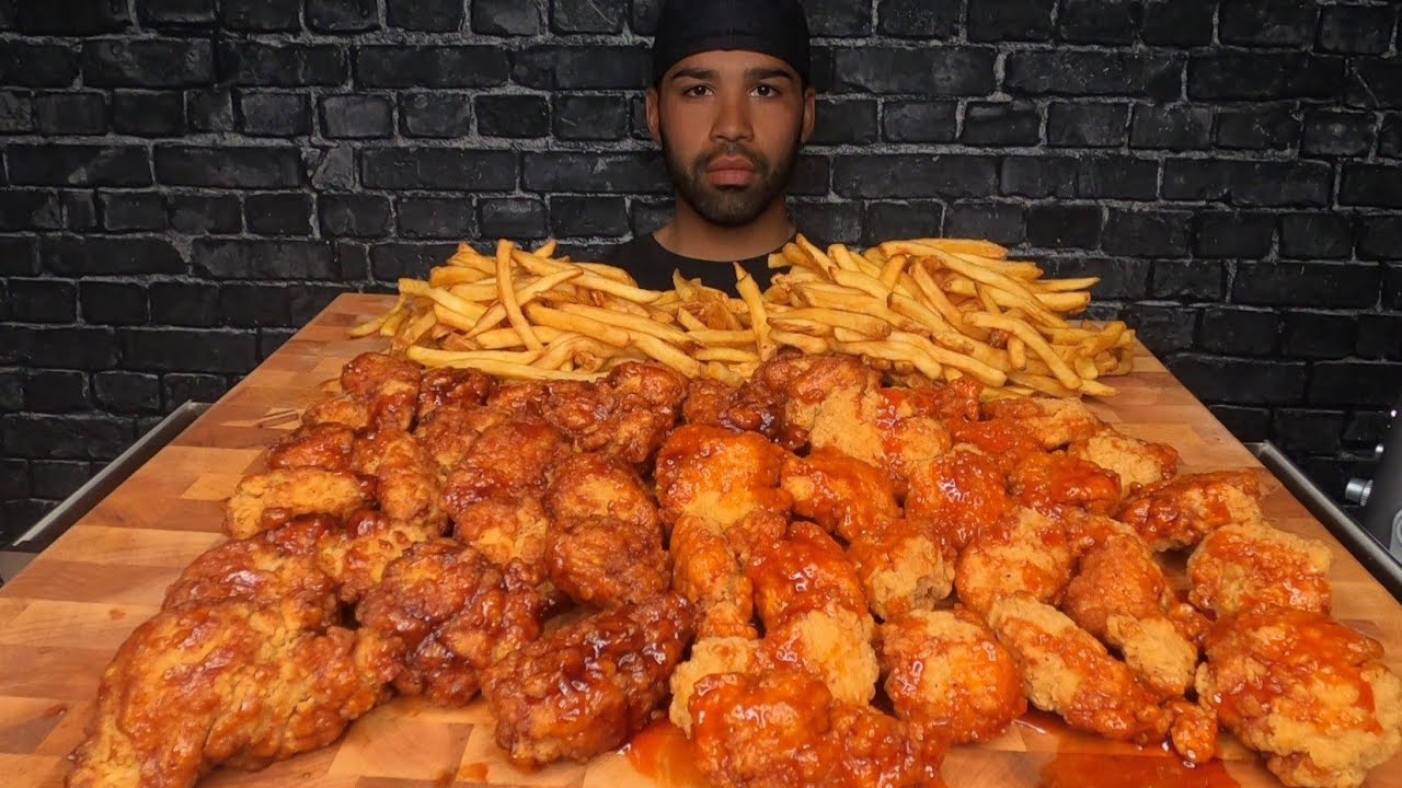 (ASMR NO TALKING) BONELESS CHICKEN WINGS & FRIES MUKBANG