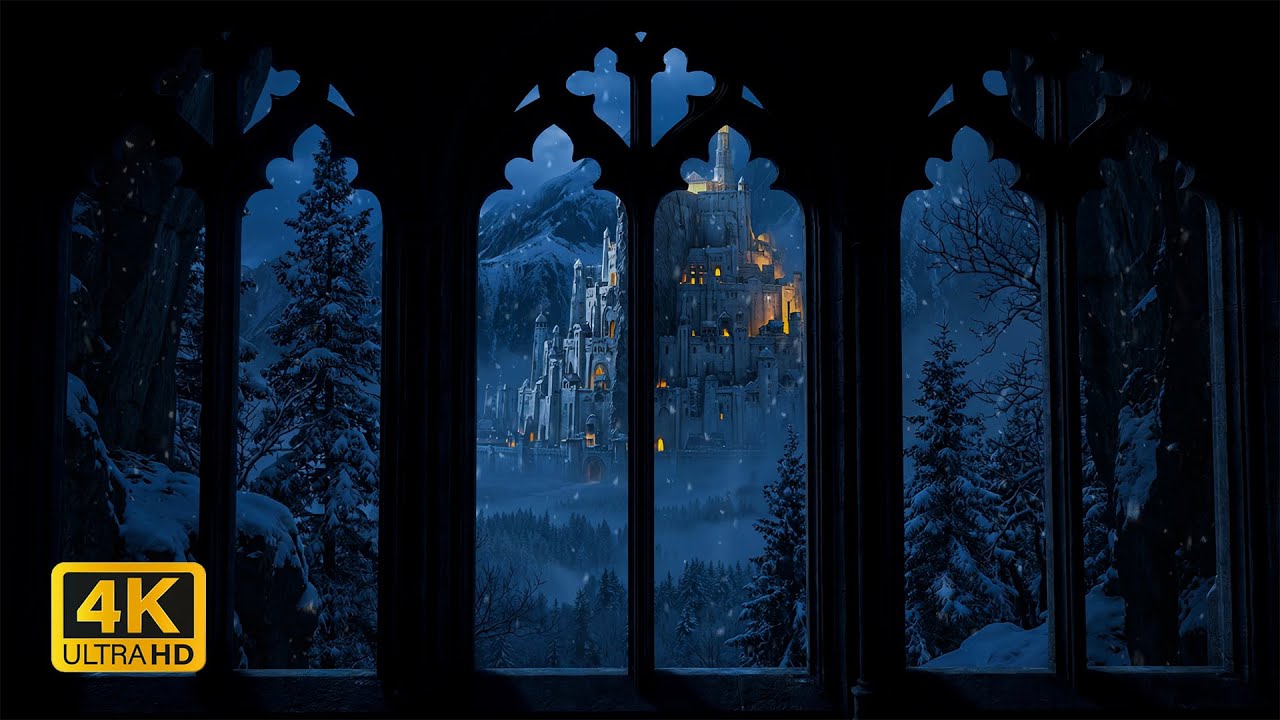 4K Winter Window View of Minas Tirith ❄️ Lord of the Rings Ambience | Blizzard & Wind Sounds