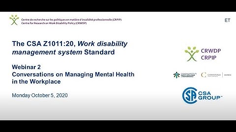 Work Disability Management System Standard: Conversations on Managing Mental Health in the Workplace