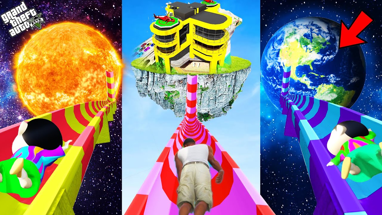 GTA 5 : Franklin Shinchan & Pinchan Found Secret Waterslides To Heaven In GTA 5 !