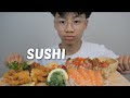 Sushi soft shell crab washington roll with salmon sashimi no taking mukbang  ne lets eat