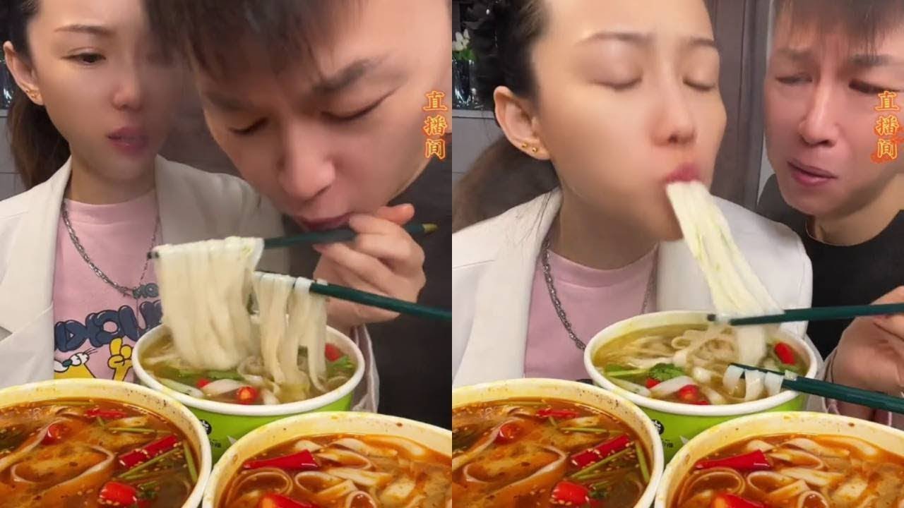 ASMR Couple Eating Noodles Funny Funny. Challenge Couple Eating Noodles