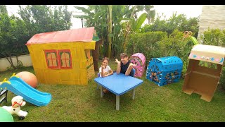 Bahçeye Mahalle Kurduk. Mega Karton Evi Boyadık. Elif Ile Eğlenceli Video