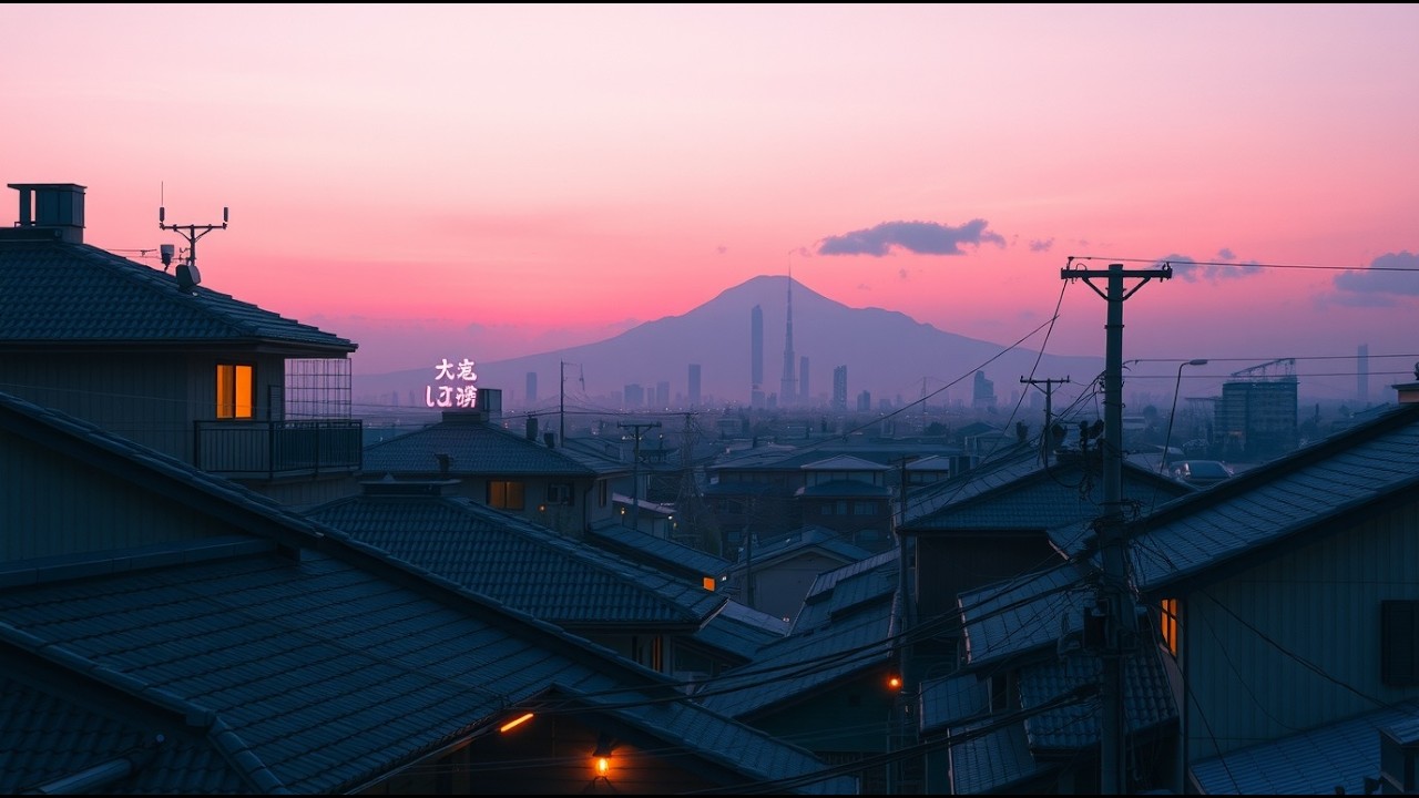 Warm Windows in the Pink Rain 🌧🏙 Tokyo Rooftop for Deep Sleep