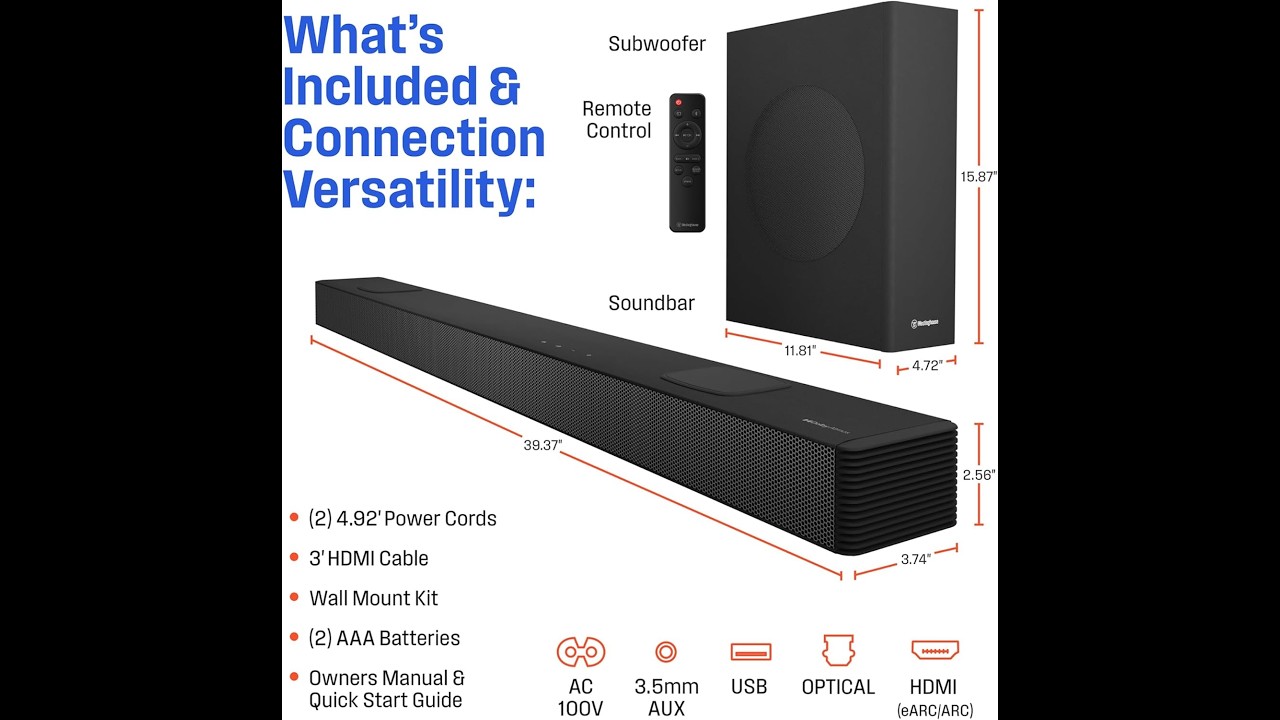 Channel Mini Soundbar Dolby Atmos 120W Surround, Bluetooth