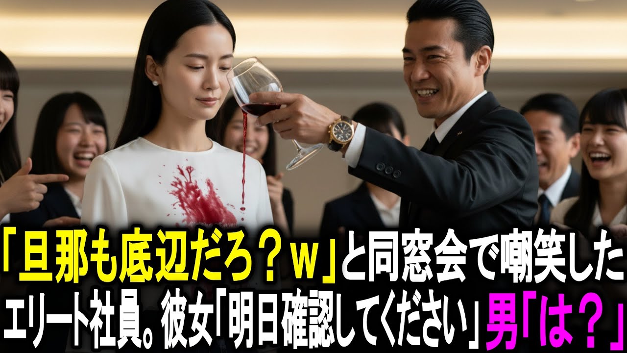 「旦那も底辺だろ？w」同窓会で昔いじめてた女を侮辱したエリート社員。彼女「明日確認してください」男「は？」