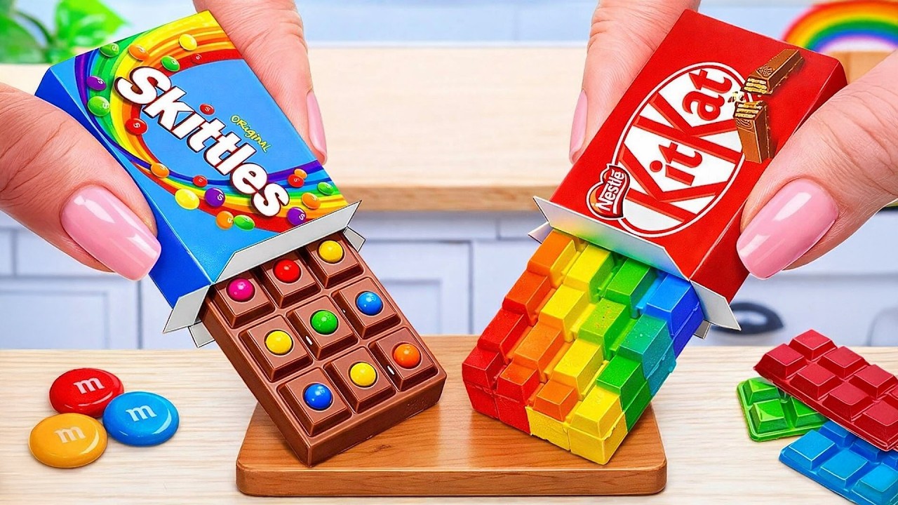 Rainbow Kitkat Vs Rainbow Skittles Challenge 💙 Mini Dessert Ideas With Chocolate Ingredients