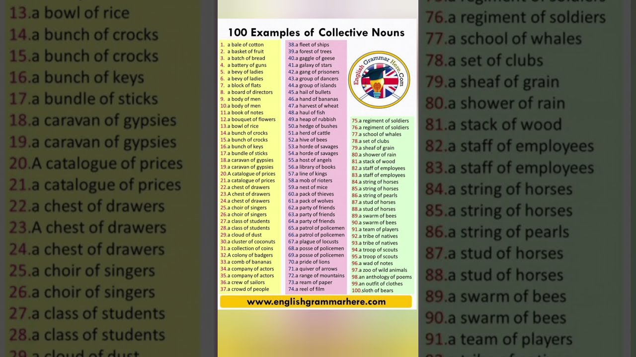 100 Collective Nouns You Need To Know Spokenenglish Vocabulary Learnenglish