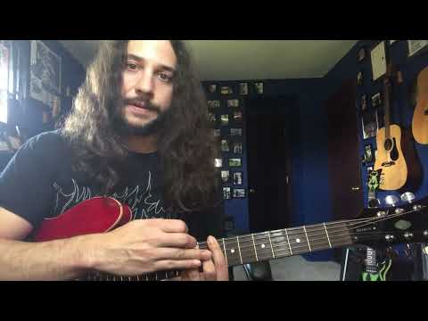 Jazz guitar lesson featuring major 7, minor 7, and dominant 7 chord shapes used in Autumn Leaves to introduce beginner jazz harmony and comping.