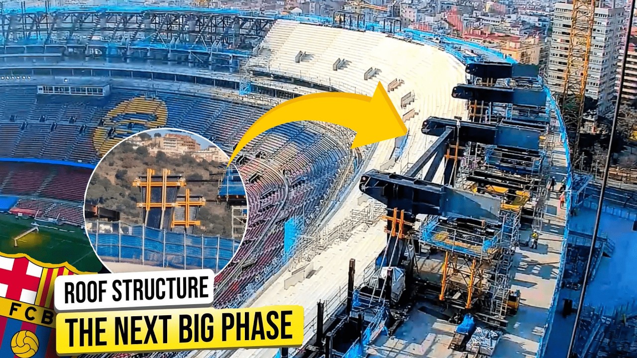 Camp Nou Update - March 2026: A Quarter of the Roof Ring Is Done