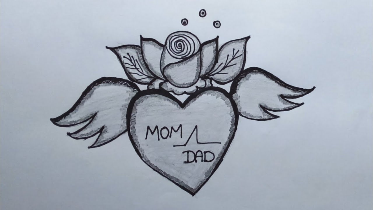 ||Mom Dad Flying heart drawing with a beautiful 🌹Drawing|| pencil ...
