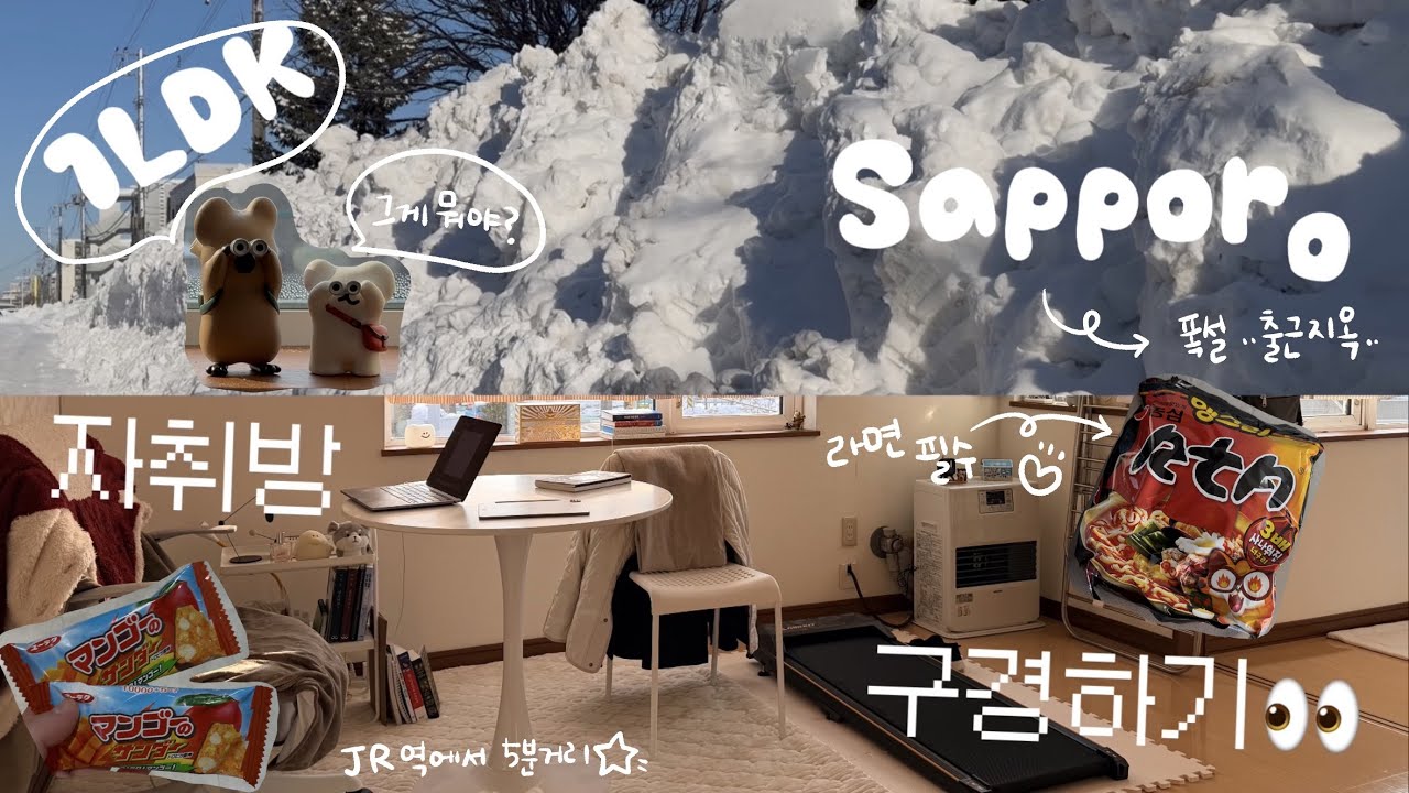 삿포로 직장인 브이로그 ㅣ떡국 자취방 소개🏡 폭설 출근 퇴근