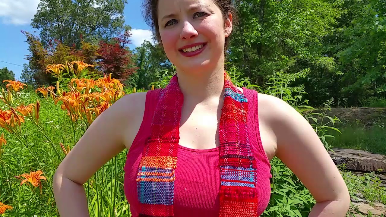 6/26/18 Eve Starr Fiber arts, my saori weaving with painted bunting gaudy bird summer origami scarf!