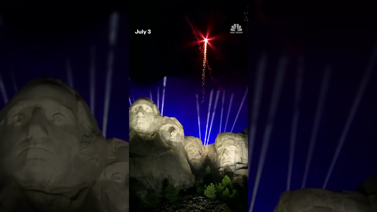 Fireworks light up the sky behind Mount Rushmore for America's 250th anniversary