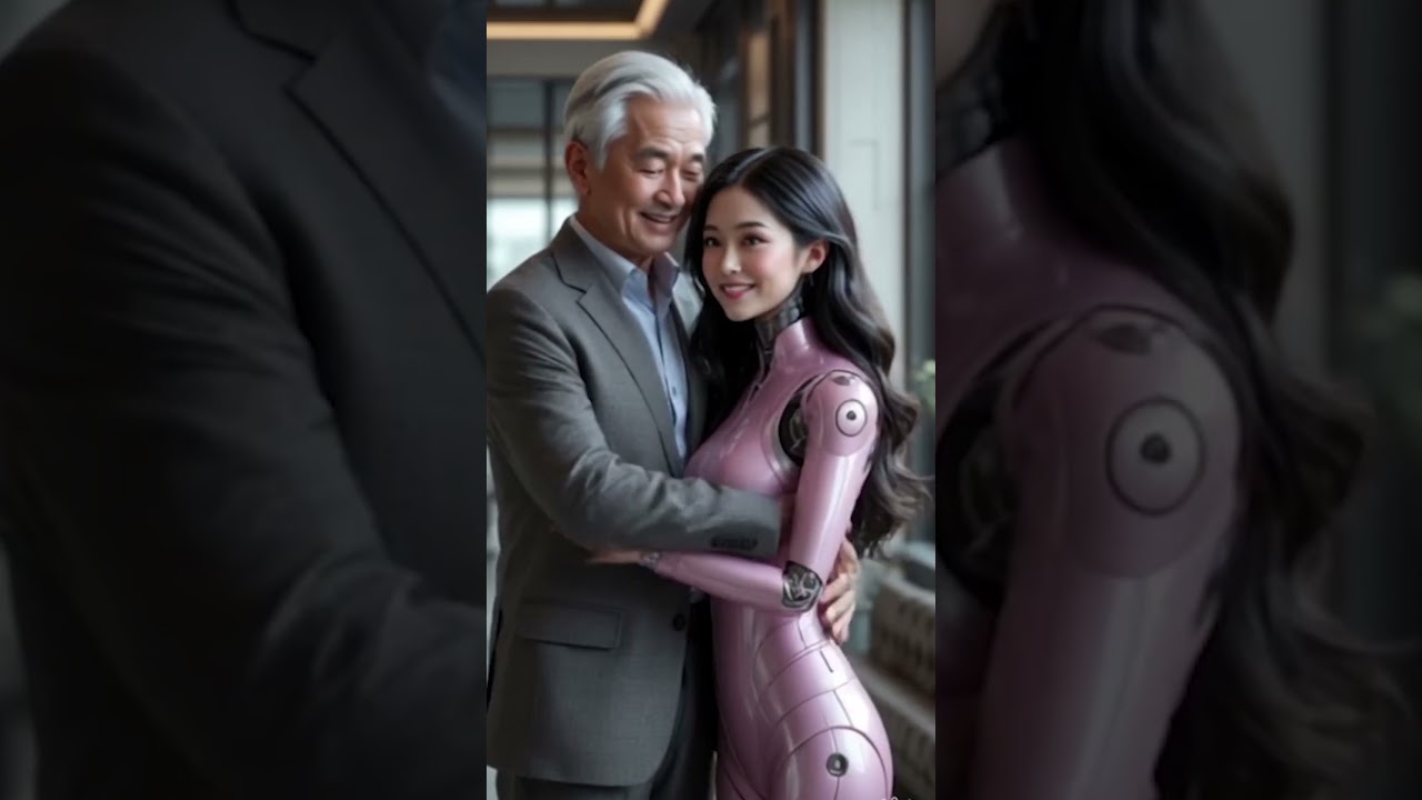 An Old Man Kissing a Humanoid Robot Woman 👴🤖💋 