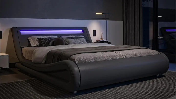 Queen Size LED Platform Bed Frame with Adjustable Headboard