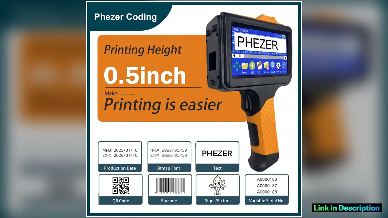 Phezer 2025 New P19 orange Handheld Inkjet Printer 127mm Portable Printer QR Bar Batch Code Date Nu