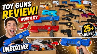 TESTING AND UNBOXING THE NEW GUN. SPONGE GUN,MINI GUN, ALPHA RED &BLUE ,M16,M416,AK47,,,