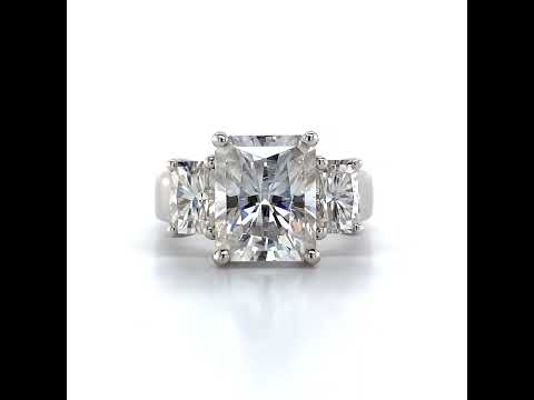 10x8mm, 6x4mm Radiant/Emerald Moissanite Trellis Three-Stone Ring ring video