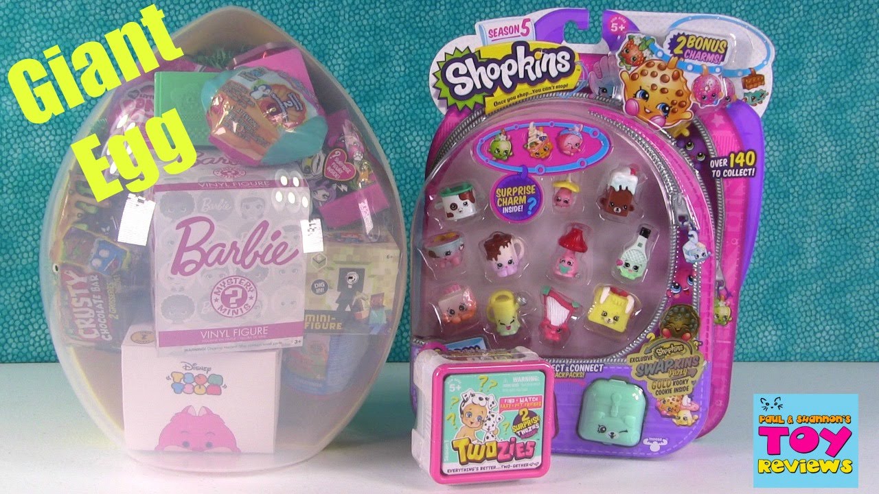 kawaii emoticons Shopkins Giant Surprise Egg Opening | Tsum Tsum Twozies Splashlings Barbie | PSToyReviews