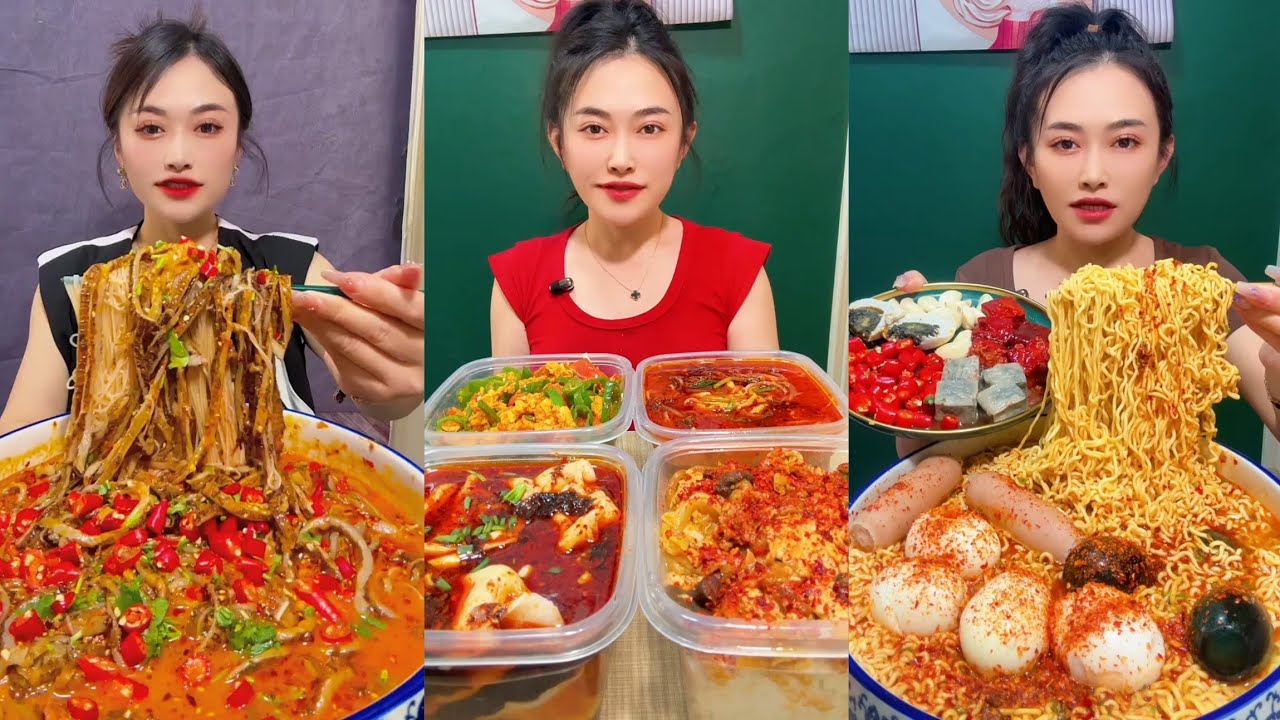 Mukbang Challenge Eating Rice 🍚 with food Spicy 🔥🥵 Noodles 🍜 🍖🥓 Meat #mukbang #delicious #noodles 