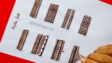 How To: 8 Different Designer Henna Borders || Beautiful Mehndi Border Belt Tutorial For Beginners