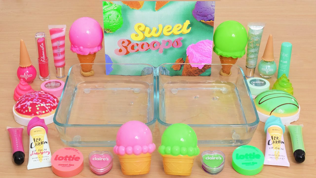 Pink Green Ice Cream - Mixing Makeup Eyeshadow Into Slime ASMR